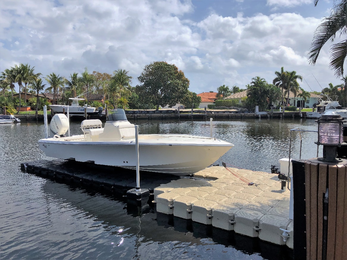Drive on Boat Dock with a tan platform by Jet Dock