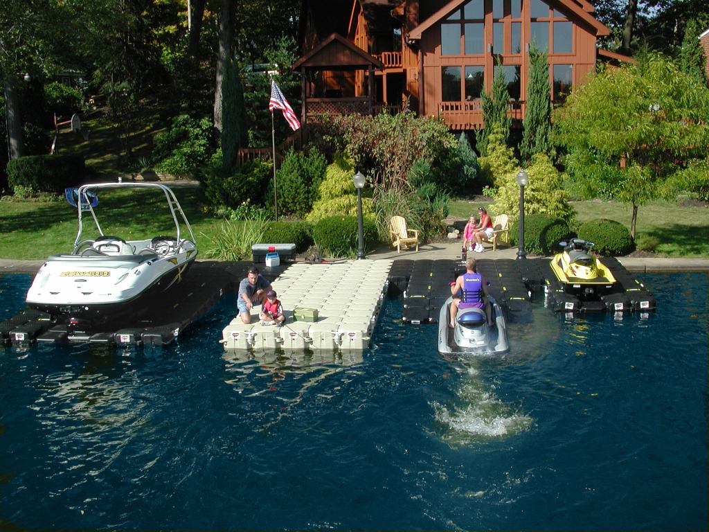 Floating Boat Dock with Family docking Jet Ski from Jet Dock