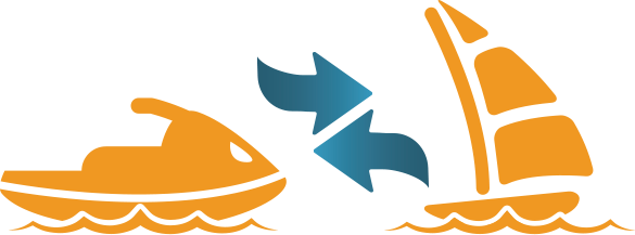 Symbol showing JetDock floating docks and lifts work with a variety of watercrafts