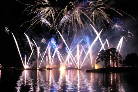 view of fireworks from a boat