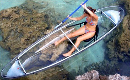 see through light weight boat on the water